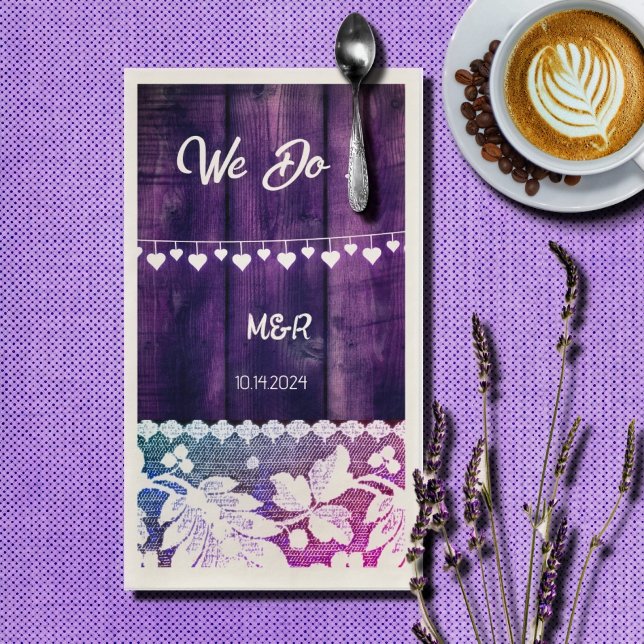 rustikale Hochzeit - Holz, Spitzen, Saitenherzen Serviette (Von Creator hochgeladen)