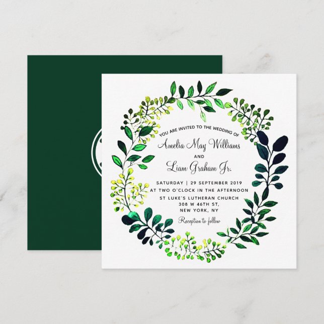 Rustikale Hochzeit im botanischen Grünen Einladung (Vorne/Hinten)