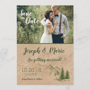 Rustikale Hochzeit im Gebirge Save-the-Date-Einlad Einladung