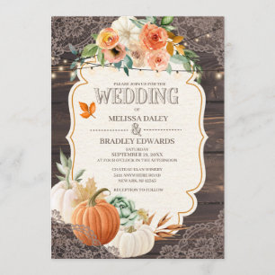 Rustikale Hochzeit im Herbst aus Holz Einladung