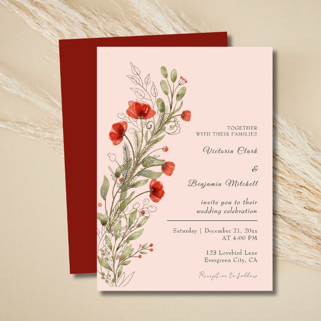 Rustikale Hochzeit im Herbst Boho Einladung (Simple Rustic Watercolor Floral Boho Fall Wedding Invitation )