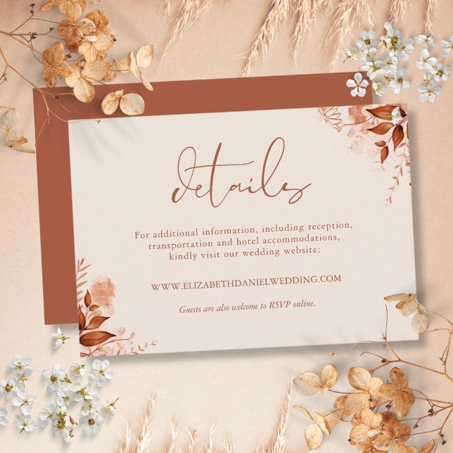 Rustikale Hochzeit im Herbst Herbst Details Begleitkarte (Rustic Floral Autumn Fall Wedding Details Enclosure Card)