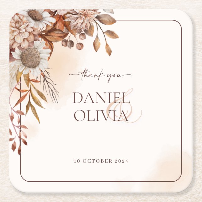 Rustikale Hochzeit im Herbst Papier Untersetzer (Vorderseite)