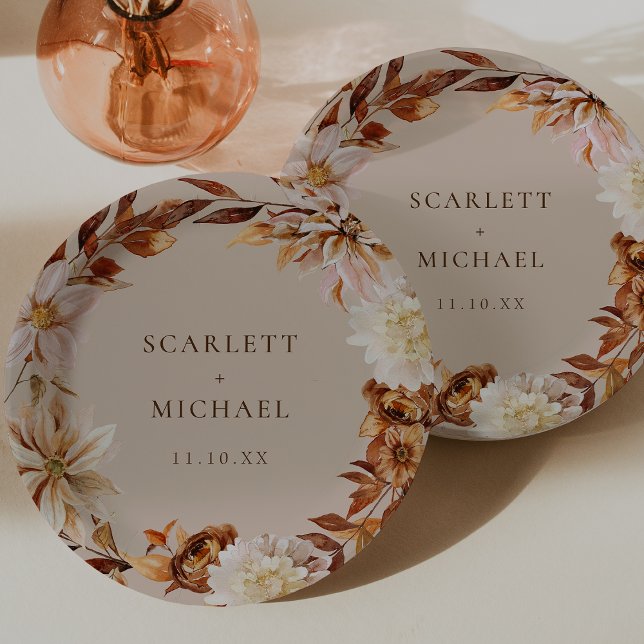 Rustikale Hochzeit im Herbst Pappteller (Rustic Fall Watercolor Floral Wedding Paper Plates by Painted Paperie
)