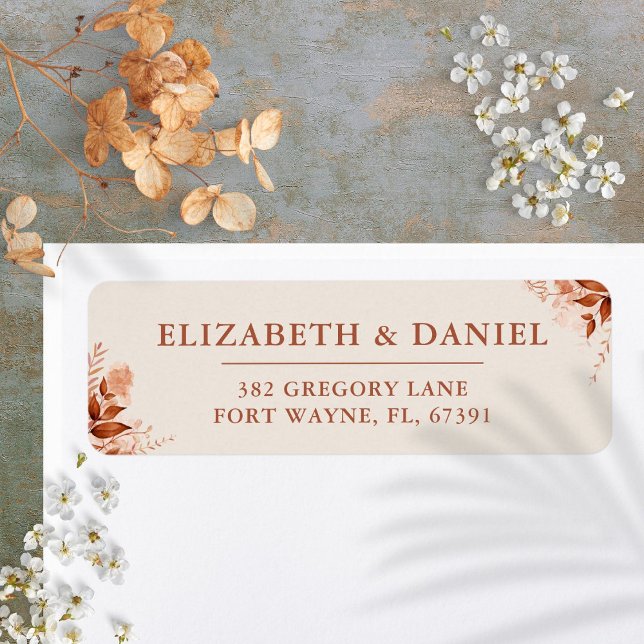 Rustikale Hochzeit im Herbst Rücksendeadresse (Rustic Floral Autumn Fall Wedding Return Address Label)