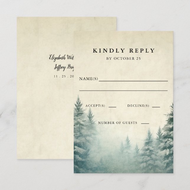 Rustikale Hochzeit im Pinienwald RSVP Karte (Vorne/Hinten)