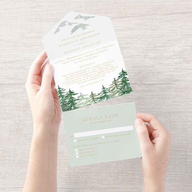 Rustikale Hochzeit im Wald All-in-One-Einladung (Abreißstreifen)