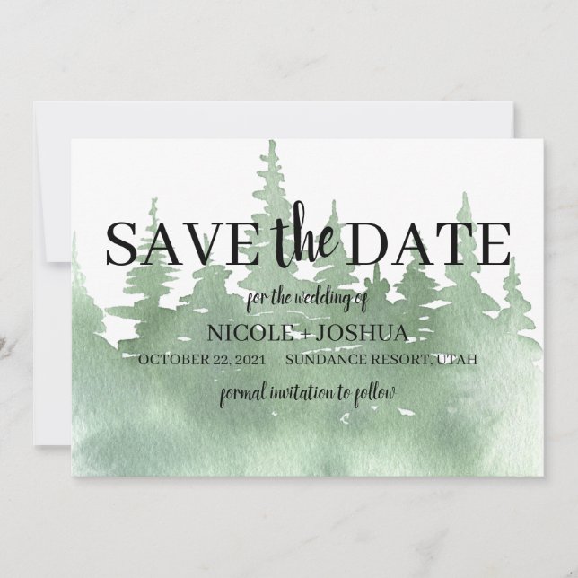 Rustikale Hochzeit im Wasserfarbenwald rettet das  Save The Date (Vorderseite)