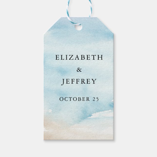 Rustikale Hochzeit im Watercolor Ocean Summer Beac Geschenkanhänger (Vorderseite)