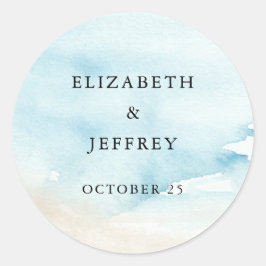 Rustikale Hochzeit im Watercolor Ocean Summer Beac Runder Aufkleber