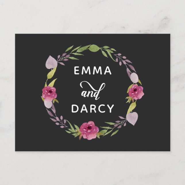 Rustikale Hochzeit in Aquarell Rosa Einladungspostkarte (Vorderseite)