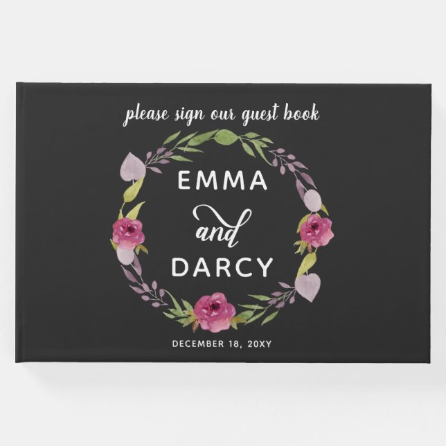 Rustikale Hochzeit in Aquarell Rosa Gästebuch (Vorderseite)