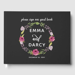 Rustikale Hochzeit in Aquarell Rosa Gästebuch