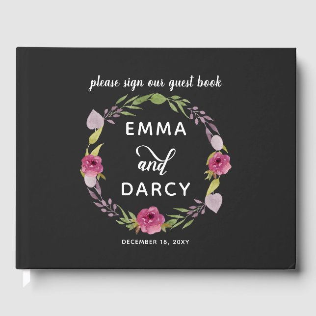 Rustikale Hochzeit in Aquarell Rosa Gästebuch (Vorderseite)