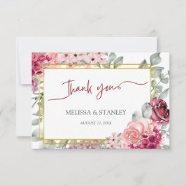 Rustikale Hochzeit in Burgund Marsala und Rosa Dankeskarte