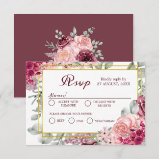 Rustikale Hochzeit in Burgund Marsala und Rosa RSVP Karte
