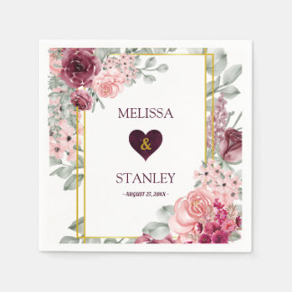 Rustikale Hochzeit in Burgund Marsala und Rosa Serviette