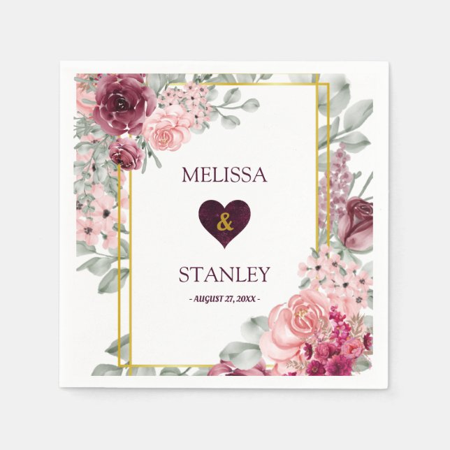 Rustikale Hochzeit in Burgund Marsala und Rosa Serviette (Vorderseite)