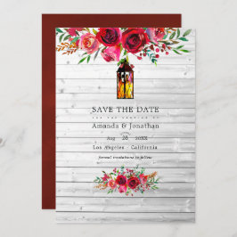 Rustikale Hochzeit in Burgund und Rosa Save The Date
