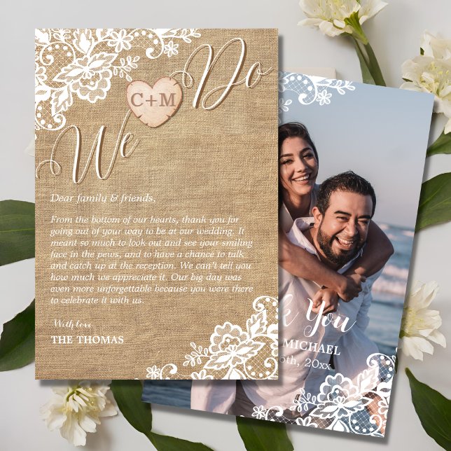 Rustikale Hochzeit in Burlap und Lace Dankeskarte (Von Creator hochgeladen)