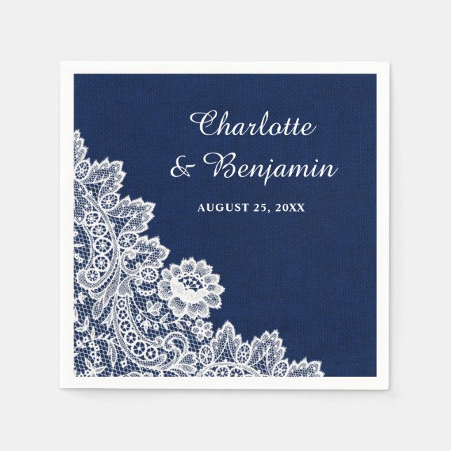 Rustikale Hochzeit in Burlap und Lace Navy Serviette (Vorderseite)