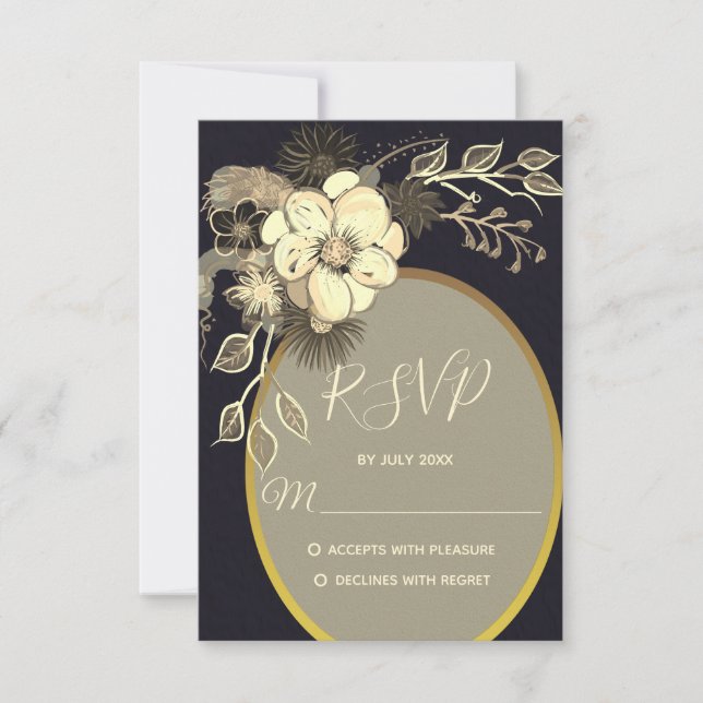 Rustikale Hochzeit in Gold und Schwarz RSVP Karte (Vorderseite)