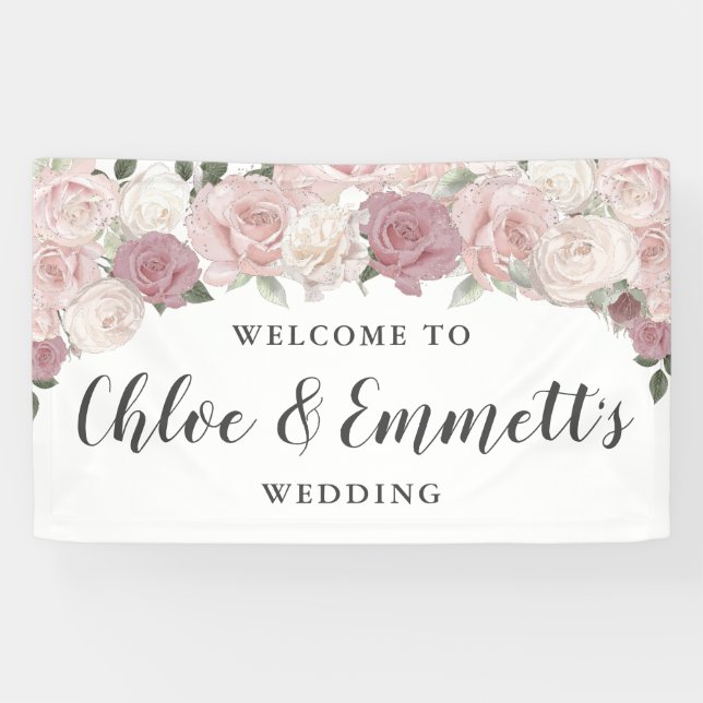 Rustikale Hochzeit in Rosa und Weiß Banner (Horizontal)