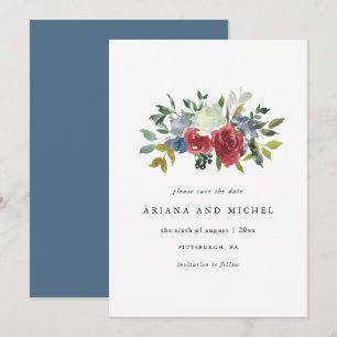 Rustikale Hochzeit in Rot und Blau Save The Date