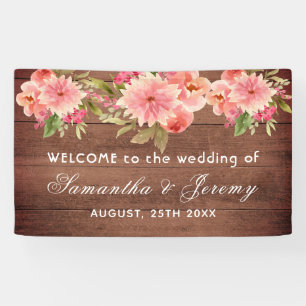 Rustikale Hochzeit Korallen-Dahlien-Blumen braune Banner