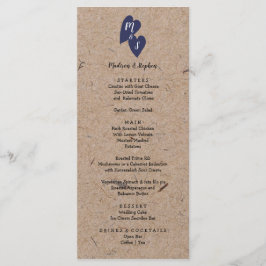 Rustikale Hochzeit | Kraft Paper Monogram Navy Hea Menükarte