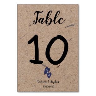 Rustikale Hochzeit Kraftpapier Monogramm Navy He Tischnummer