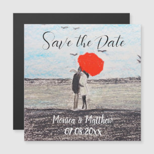 Rustikale Hochzeit Liebe Couple Red Umbrella Magnetkarte