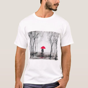 Rustikale Hochzeit Liebespaar roter Schirm Chic T-Shirt
