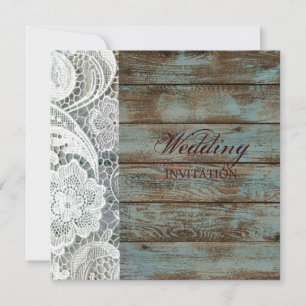 rustikale Hochzeit mit aquamarinem Stallholz Einladung