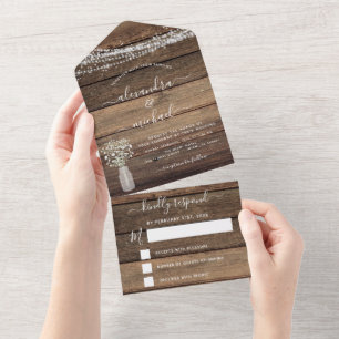 Rustikale Hochzeit mit Baby-Atem-RSVP All In One Einladung
