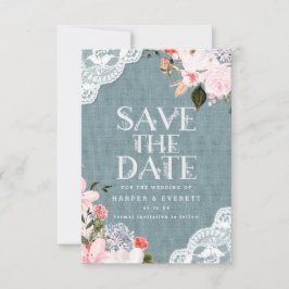 Rustikale Hochzeit mit blauem Burlap Lace und Blum Save The Date