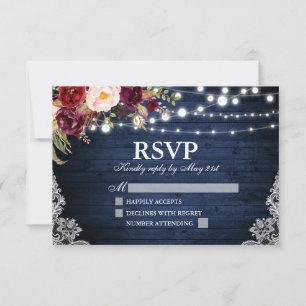Rustikale Hochzeit mit blauem Holz RSVP Karte