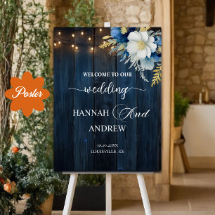 Rustikale Hochzeit mit blauem Holz - Weiße Blütenb Poster
