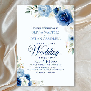 Rustikale Hochzeit mit blauer Flora Einladung