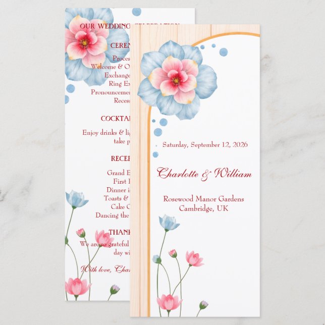 Rustikale Hochzeit mit Blumen Programm (Vorne/Hinten)