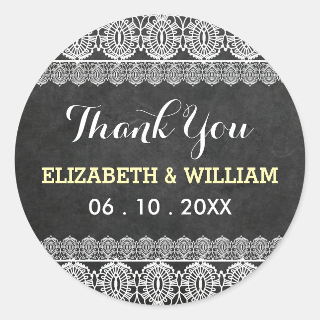 Rustikale Hochzeit mit Chalkboard Danke, gelb Runder Aufkleber (Vorderseite)