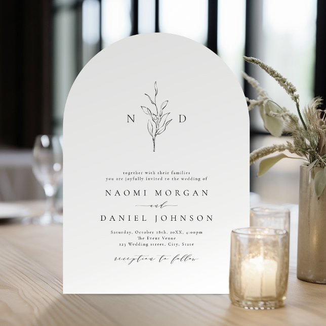Rustikale Hochzeit mit einfacher Eleganz Einladung (Simple elegance botanical monogram rustic wedding Invitation)