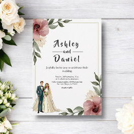 Rustikale Hochzeit mit floralen Wasserfarben Einladung