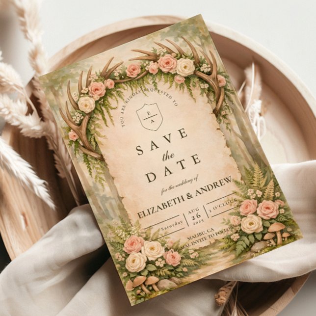 Rustikale Hochzeit mit Geweih und Botanik Save The Date (Von Creator hochgeladen)