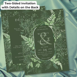 Rustikale Hochzeit mit grünem Farnlaub auf beiden Einladung