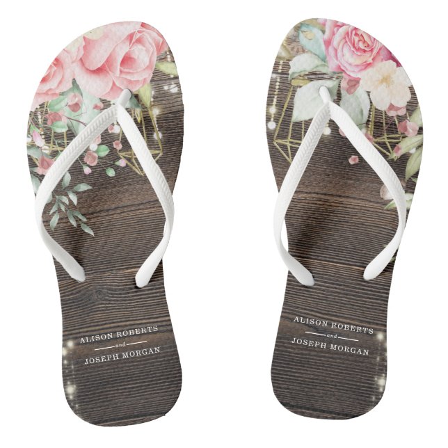 Rustikale Hochzeit mit Holzflora Personalisiert Flip Flops (Fußbett)