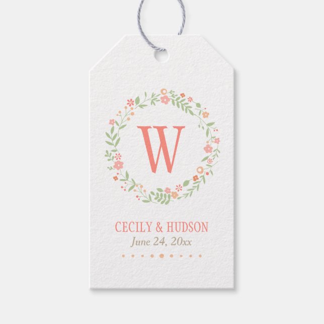 Rustikale Hochzeit mit Korallenrosa und grünem Blu Geschenkanhänger (Vorderseite)