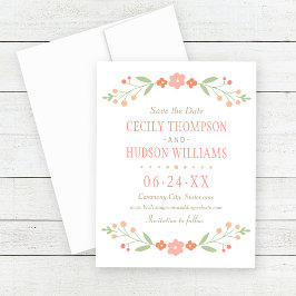 Rustikale Hochzeit mit Korallenrosa und grüner Blü Save The Date