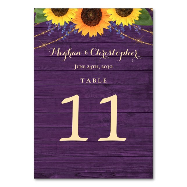 Rustikale Hochzeit mit Lila Holzstrohleuchten Tischnummer (Vorderseite)