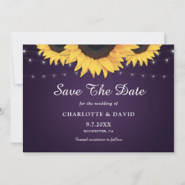 Rustikale Hochzeit mit Lila und Sonnenblumen rette Save The Date